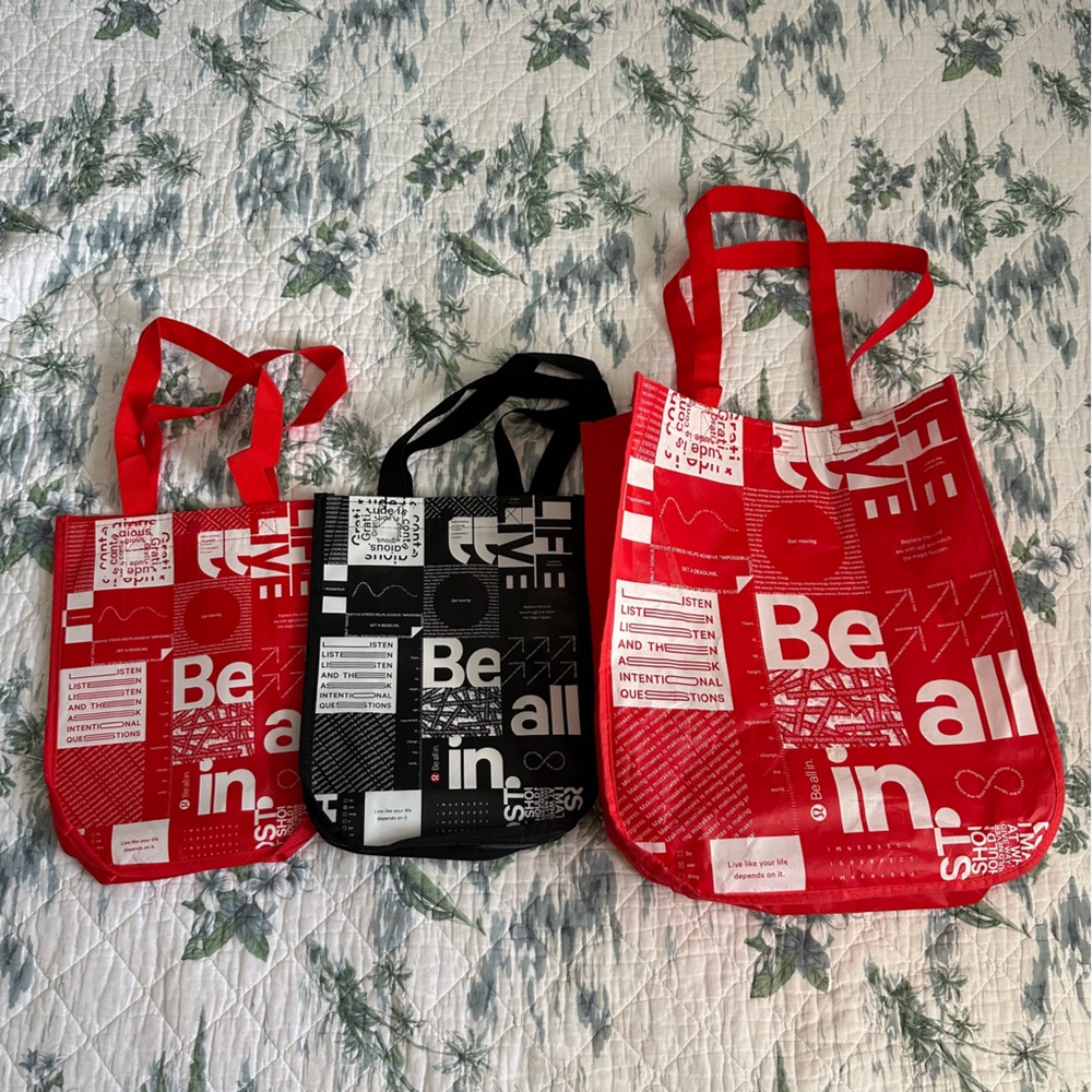 Lululemon Sustainable Tote Bag Set Three Trio Small Large Red Black